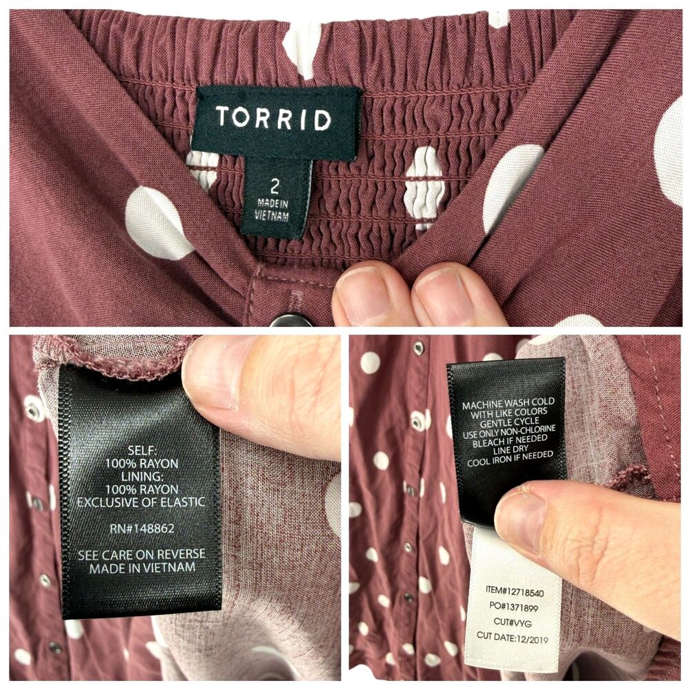 Torrid Midi Challis Dress 2X Brown Polka Dot Button Smocked Sweetheart Pockets - Picture 11 of 12